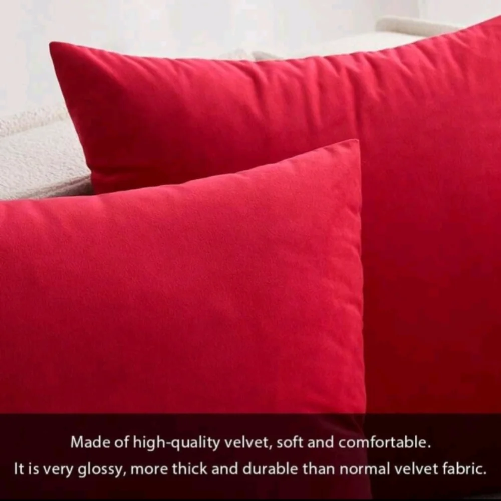 Festive Velvet Red Throw Pillow Cover